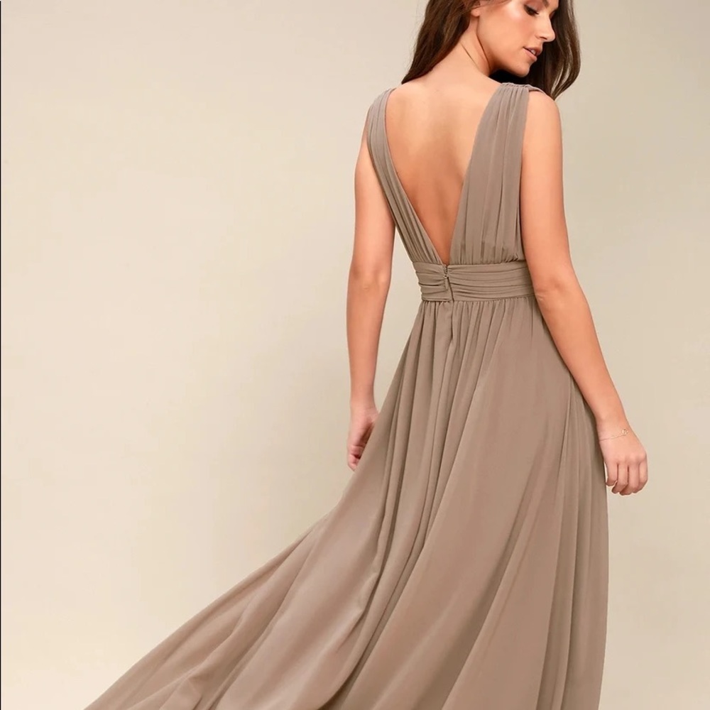 Lulu’s Heavenly Hues Taupe Maxi Dress, Large